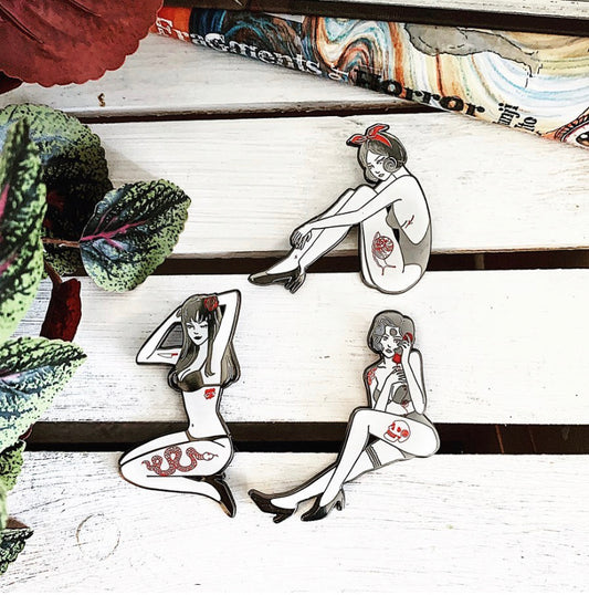 Junji Ito Pin-Up Babes Enamel Pins